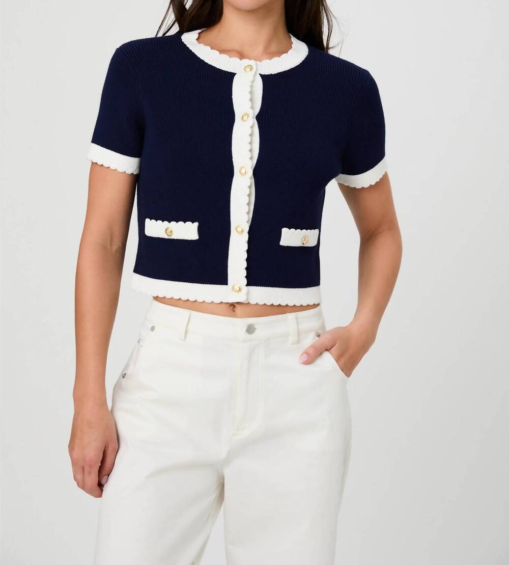 NEW FRENCH CONNECTION bennet rib knit top in marine/ summer white